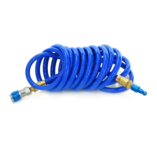 Steelman 15-Foot Coiled 3/8" ID Air Hose with Reusable 1/4" NPT Brass and Quick Connect Fittings 50043-WMQ-IND - main
